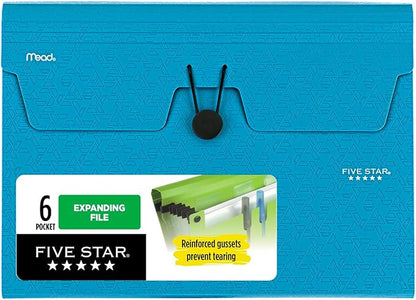 Five Star Expanding File Organizer, 6-Pocket Accordian File Organizer, Bungee Closure, Holds 11" x 8-1/2", Tidewater Blue (350100C-ECM)