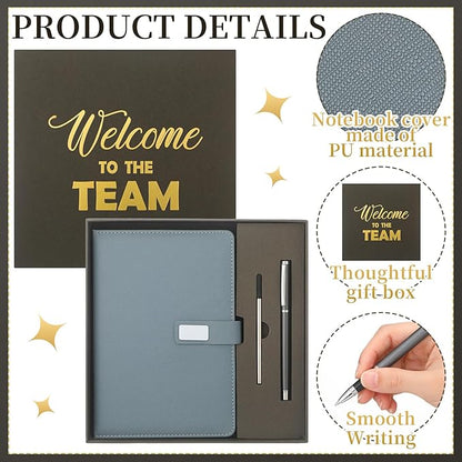 SaieGlossy New Employee Welcome to The Team Gift Sets Notebook and Pen Welcome to The Team Box Employee Appreciation Gift Sets for New Office Worker(Gray)