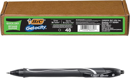 BIC Gelocity Quick Dry Black Gel Pens, Medium Point (0.7mm), 48-Count Pack, Retractable Gel Pens With Comfortable Full Grip