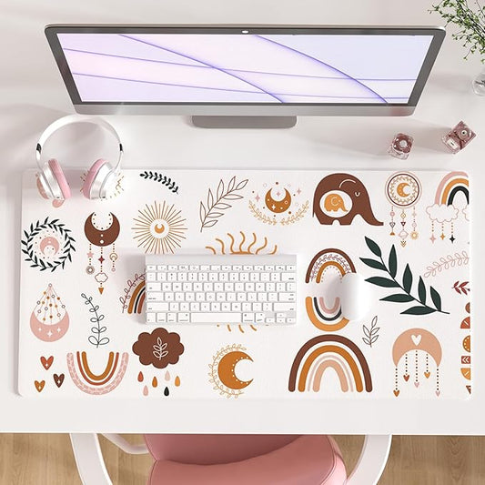 Colorful Star Boho Cute Desk Pad, Waterproof Rainbow Large Gaming Mouse pad for Girls Women Cute Desk Accessories Kawaii Office Decor, Computer Keyboard Mat for Work, Game, Office, Home 31.5" x 15.7"