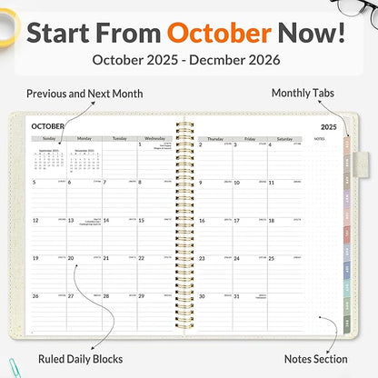 SUNEE 2026 Weekly & Monthly Planner 9"x11.2"- 12 Month (January 2026 - December 2026), Linen Cover, Pocket, Bookmark, Notes, Monthly Tab, Beige