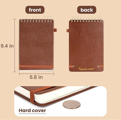 Yoment Top Spiral Notebook Leather Large Steno Pads 240 Pages Spiral Notepad for Work 7x10 Top Bound Steno Notebook, 100 GSM Thick Paper, Left Handed Notebooks for Office College School, Brown