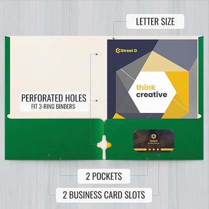 Better Office Products Two Pocket Portfolio Folders, 50-Pack, Green, Letter Size Paper Folders, 50 Pieces, Green