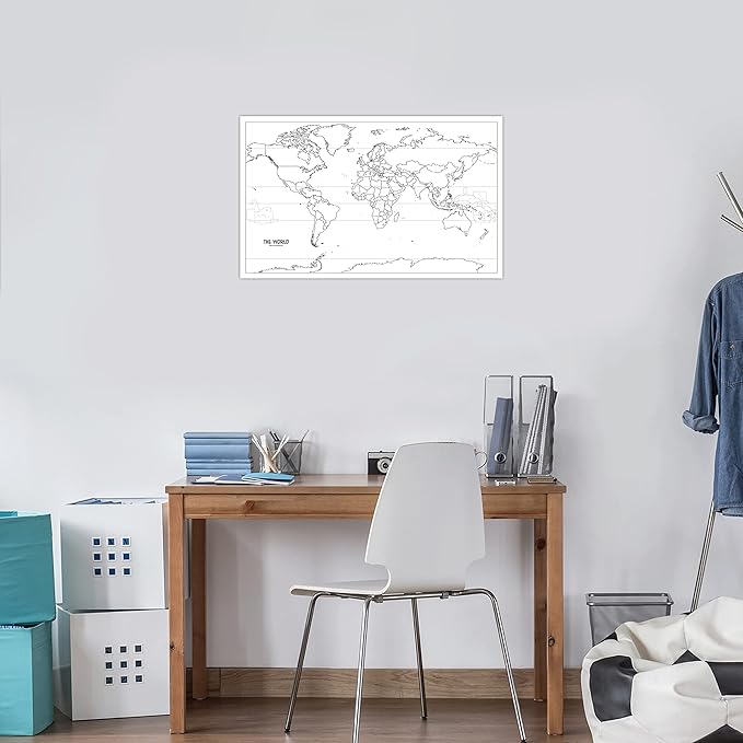 2 Pack - USA & World Map Blank Outline Posters - LAMINATED, 18" x 29" - (Wet Erase Markers Only)