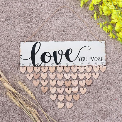 WINOMO Family Birthday Board Plaque DIY Hanging Wooden Birthday Reminder Calendar for Mom Dad Grandma Grandpa with 50pcs Wooden Hearts