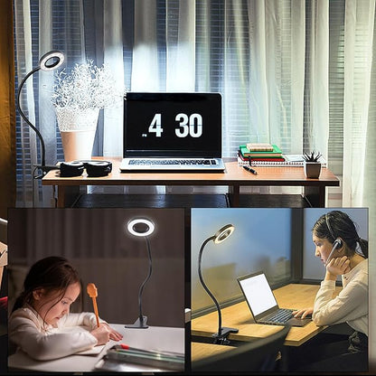 Desk Clip on Lamp for Reading Home Office, 10 Dimmable Brightness 3 Modes, Clamp Light for Bed Headboard, Craft