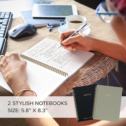 Aesthetic Spiral Notebook Set of 2 For Women and Men - Cute College Ruled 8x6 Bible Study Journal/Notebook with Pockets And Lined Pages - Perfect A5 Supplies to Stay Organized at Work or School