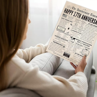 Happy 17th Anniversary Cards Gifts for Women Men, Large 17th Wedding Anniversary Card Gift Ideas for Parents, Unique 17 Year Anniversary Card for Wife Husband