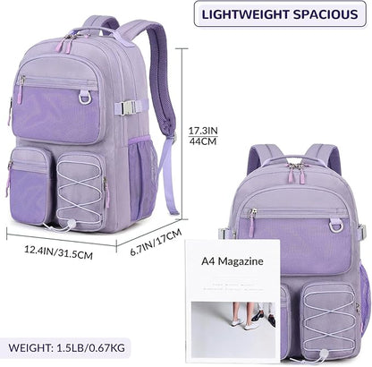 Lohol Water Resistant Backpack with Mulitiple Pockets for Travel Outdoor College, 15.6 inch Laptop Bookbag for Girl and Women (Purple