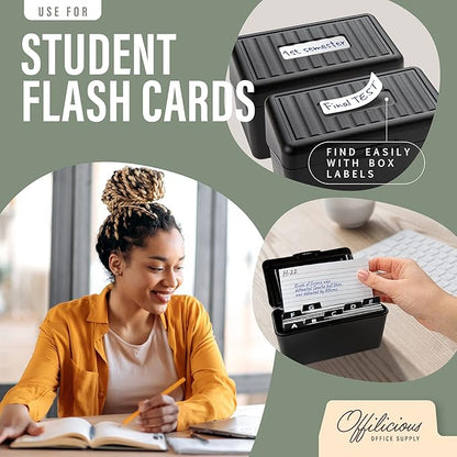 Index Card Holder/ Organizer Set – Heavy-Duty with Dividers – 100 Ruled Index Cards 3x5, 25 Manila & 25 Plastic Dividers, 72 Easy-Read Stickers & 5 Box Labels