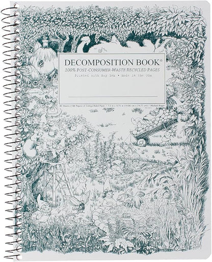 Decomposition Gardening Gnomes College Ruled Spiral Notebook - 9.75 x 7.5 Journal with 160 Lined Pages - 100% Recycled Paper - Cute Notebooks for School Supplies, Home & Office - Made in USA
