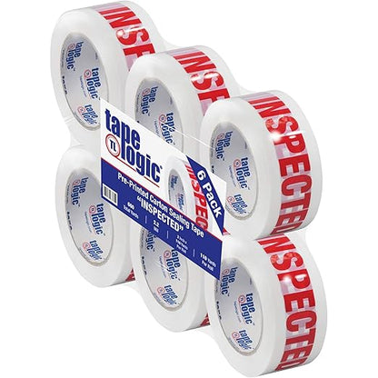 Aviditi Tape Logic 2 Inch x 110 Yard 2.2 Mil Red/White, Heavy Duty Packing Tape, "Inspected" 6 Pack, Perfect for Packing, Shipping, Moving, Home and Office