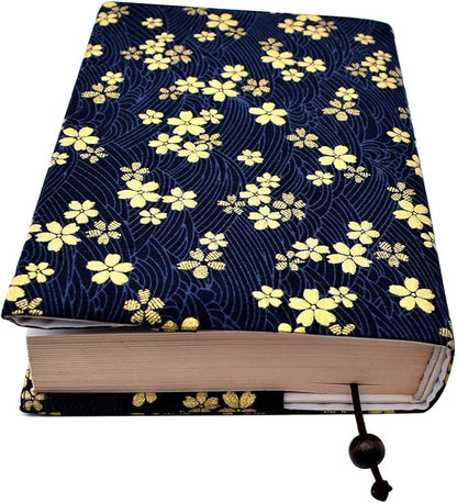 BLBMH A5 Book Cover for Paperbacks- Adjustable Fabric Book Sleeve Cover Protector Fit for 5.5x8.2 inch Hardcover Softcover Book Novels Notebook -Blue Cherry Blossoms