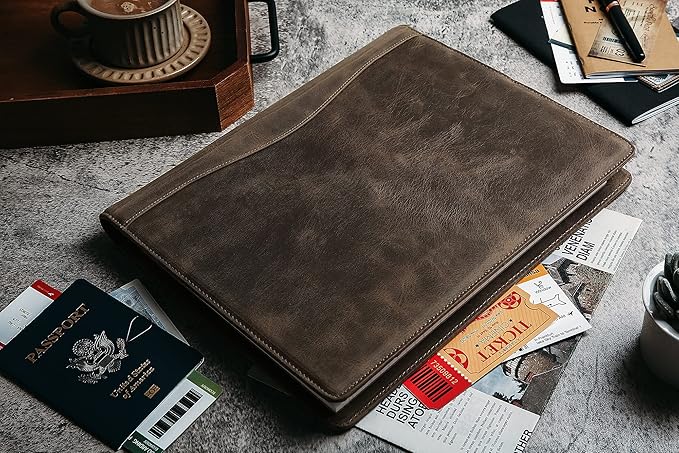 Personalized Leather Portfolio for Men, Engraved Leather Clipboard Portfolio Binder, Custom Leather Legal Pad Padfolio, Christmas Gift for His/Her (Notepad, Grey-Standard)
