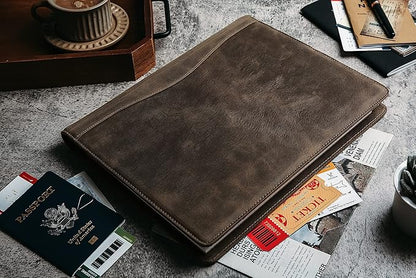 Personalized Leather Portfolio for Men, Engraved Leather Clipboard Portfolio Binder, Custom Leather Legal Pad Padfolio, Christmas Gift for His/Her (Notepad, Grey-Standard)