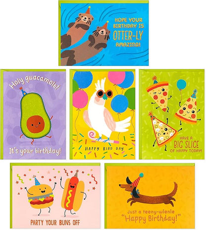 Hallmark Funny Birthday Card Assortment (24 Blank Cards with Envelopes) Food Puns, Dog, Bird, Otters