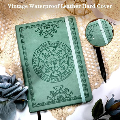CAGIE Leather Journal for Men Hardcover Journals for Writing with Pen, 290 Pages Lined Journaling Notebooks for Work Leather Vintage Journal Notebook, 6.1" x 8.5", Green