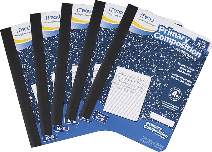 Mead Composition Books/Notebooks, Primary, Grades K-2, Wide Ruled Paper, 100 Sheets, 5 Pack (72900)