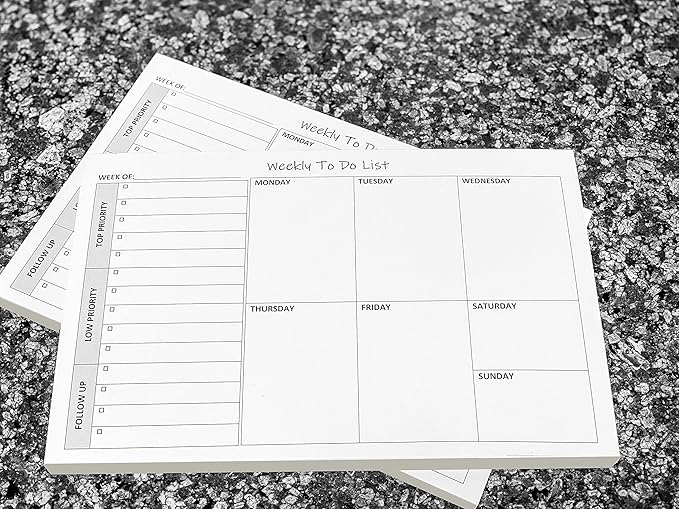 Weekly TO DO List Notepads (2 Pack, 50 Pages Each) Task Pad Planner w/Daily Checklist, Priority ToDo & Note Sections. Desk Notebook Pad to Organize Office. 8.5 X 5.5, A5 Sheets. Made in the USA.