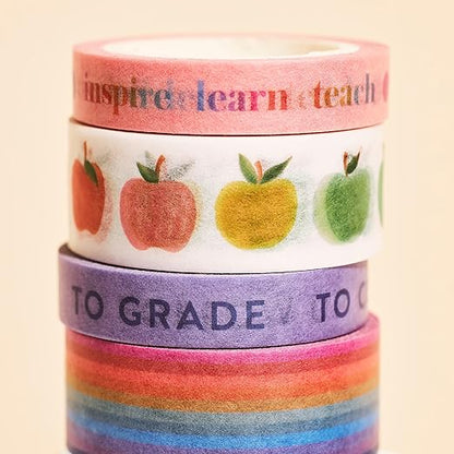 Erin Condren Washi Tape 4-Pack - Rainbow Apples - Decorative and Stylish Adhesive Tape for Organizing Notebooks. Highlighting Important Tasks & Deadlines. Four 16 ft Rolls per Pack