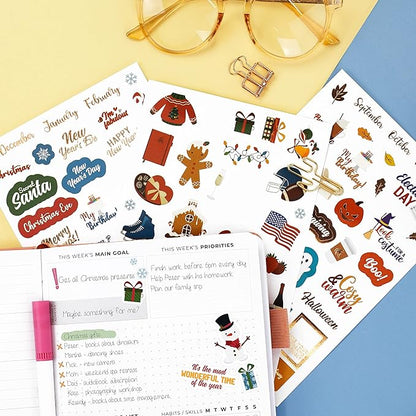 Clever Fox Seasonal Planner Stickers – 600+ Month, Holiday & Seasons Stickers for Your Planner, Monthly Journal & Calendar – 18 Sheets, Set of Stickers & Washi Tape by Clever Fox (Seasonal Pack)