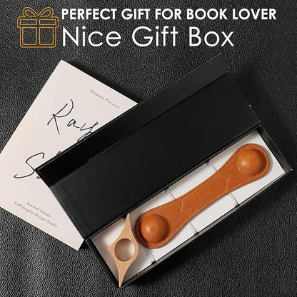 KINIVA Leather Weighted Bookmarks Book Weight Page Holder for Reading,Book Open Holder for Kids Adult,Gifts for Reader (01 Brown+04 Wood)