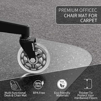 WASJOYE Office Chair Mat for Carpet, 36" Round Clear Home Carpet Chair Mat Protector Cover with Non-Slip Studded for Computer Desk Rolling Chair