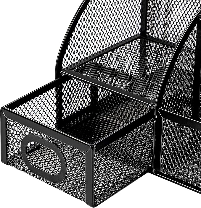 Amazon Basics Mesh Pen Holder and Organizer, Black, ‎9.1" x 5.9" x 5.5''