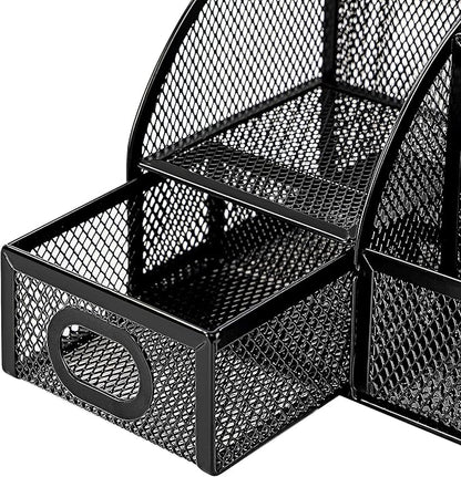 Amazon Basics Mesh Pen Holder and Organizer, Black, ‎9.1" x 5.9" x 5.5''