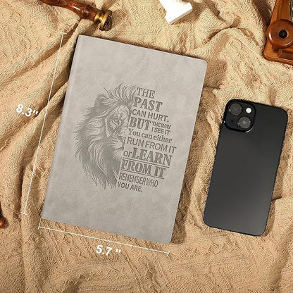 Leather Journal for Men Soft Cover 256 Pages Lined Journals for Writing A5 Lion Journaling Notebooks Vintage Inspirational Diary, 5.7" x 8.3", Grey