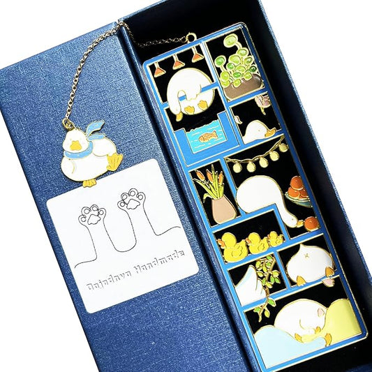 Metal Cat Bookmarks with Gift Box, Cat Pendent Book Markers for Book Lovers Bestfriend Cute Birthday Gifts Appreciation Gifts Mothers Day Teacher Student Gifts (Duck)