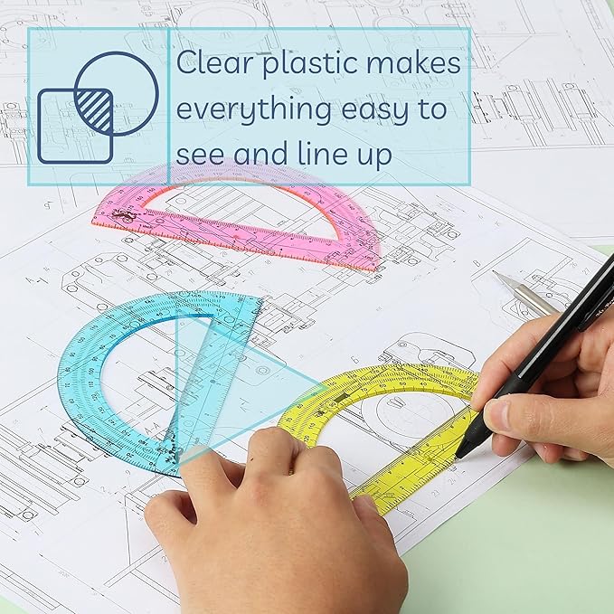 Mr. Pen- Plastic Protractors, 3 Pack, 6 Inch, 180 Degrees, Colorful Protractor for Geometry, Math Protractor, Protractor for Kids, Geometry Protractor, Colored Protractor