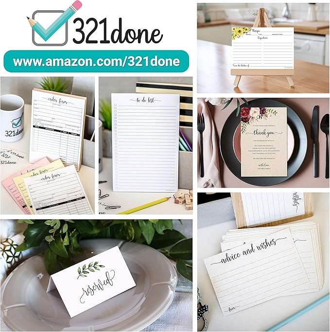 321Done Folding Recipe Cards (Set of 50) Rustic Kraft Tan, From the Kitchen Of - Folds to 3x5 from 6x5 - Retro Vintage Minimalist Wedding Baby Bridal Shower Boho - Made in USA - Double-Sided, Folded