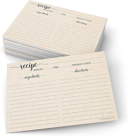 321Done 5" x 7" Recipe Cards (Set of 50) - Extra Large Double-Sided Premium Card Stock - Made in USA - Script Font Minimalist, Large Kraft Tan