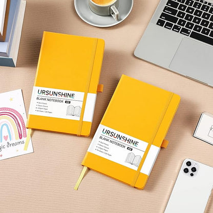 Blank Journal/Notebook - Classic Notebook/Journal with Ribbon Divider, Hardcover with Thick Paper, 5.3'' x 8.26'', Banded + Pen Holder +Inner Pocket - Yellow