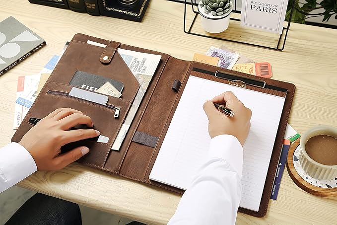 Personalized Leather Portfolio for Men, Engraved Leather Clipboard Portfolio Binder, Custom Leather Resume Padfolio for Women, Christmas Gift for His/Her (Clipboard, Khaki-Custom)