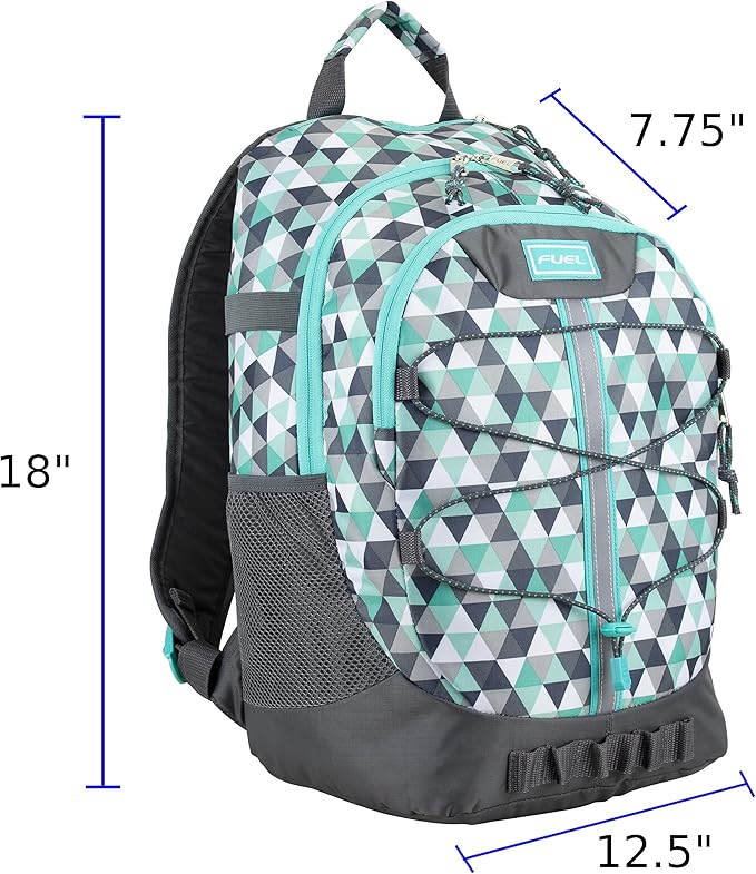 FUEL Hiking Backpack for Women Men Terra Sport, Travel, College, Gym, Work with Laptop Sleeve, Bungee, 18 Inches, Blue Diamond Crystal
