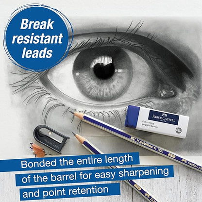 Faber-Castell Graphite Pencils Drawing Set: 12 Art Pencils for Sketching (4H, 3H, 2H, H, F, HB, B, 2B, 3B, 4B, 5B, and 6B), Shading Pencils for Drawing and Sketching, Graphite Drawing Kit, FC900012