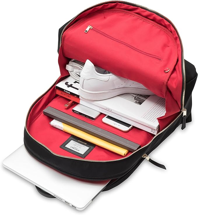 KNOMO Beaufort 15.6" Laptop Backpack Work Bag Purse for Women Large Travel Rucksack with Golden Zip, Black