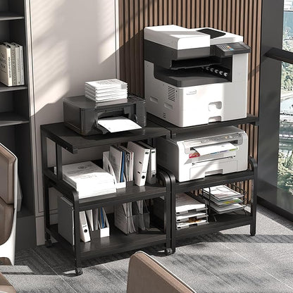3-Tier Printer Stand with Wheels Retro Brown Printer Desk Removable and Fixed Printer Stand Rolling Cart Rack for Fax Machine, Scanner Office and Home Storage Rack
