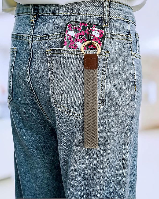 Wristlet Keychain for Women Stretchy Wrist Keychain Lanyard for Phone Case Wallet Id Card Badges (Standard - Stone Brown)