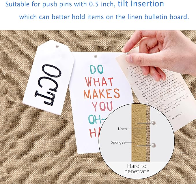 SOFE Large Cork Board Linen Pin Board Combo, Wood Framed Bulletin Board 36" X 24" Picture Board, Photo Wall Display, Vision Board Rustic Memo Board for Home Kitchen Office School