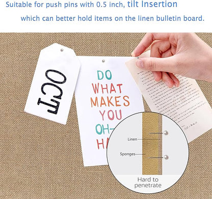 SOFE Large Cork Board Linen Pin Board Combo, Wood Framed Bulletin Board 36" X 24" Picture Board, Photo Wall Display, Vision Board Rustic Memo Board for Home Kitchen Office School