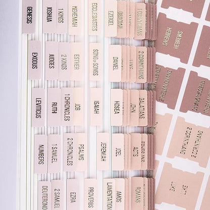 DiverseBee Laminated Bible Tabs (Rose Gold Embossed Lettering), Bible Journaling Supplies, Bible Book Tabs, Christian Gift, 73 Bible Tabs for Women and Men, Includes 4 Blank Tabs (Pearl)