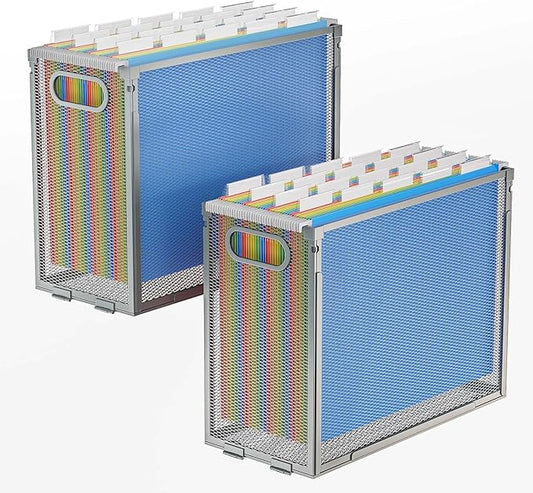 Oterri Hanging File Organizer, Metal File Organizer, Portable Desktop File Organizer for Letter Size Folder, Mesh Hanging File Crate for Office/Home/School,Folders Not Included(Gray,2 Pack)