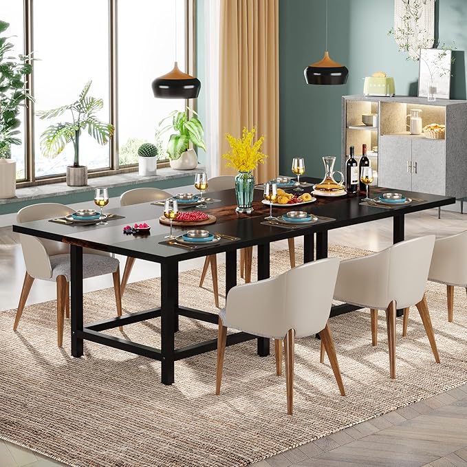 LITTLE TREE 6.5 Ft Conference Table, Modern Black Rectangle 78.74" L X 39.2" W X 29.52" H Wood Seminar Table for Office, Conference Room, 2 Separate Piece