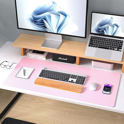 Aothia Leather Desk Pad Protector, Mouse Pad, Office Desk Mat, Non-Slip PU Leather Desk Blotter, Laptop Desk Pad, Waterproof Desk Writing Pad for Office and Home (36" x 17", Fairy Pink)