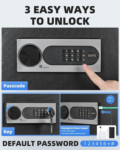 DAYI Safe Box, 2.0 Cubic Feet Home Safe with Fireproof Waterproof Bag, Security Safe Box for Money Cash Valuables, Digital Electronic Keypad, Dual Alarm System, Removable Shelf - D-45