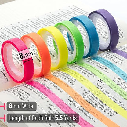 Mr. Pen- Highlighter Tape, 12 Rolls, 0.31" x 16.5 ft, Bible Highlighter Tape, Colorful Highlighter Strips, Transparent Highlighter Tape Removable for Books, Highlighting Tape, Highlight Tape