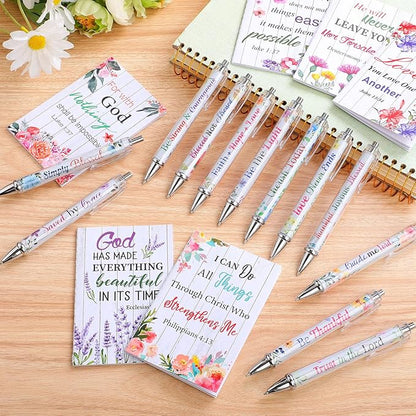 Colarr 24 Pcs Christian Bulk Gifts for Women Men Bible Verse Pens and Notebooks Religious Easter Gifts Scripture Ballpoint Pens Journals Sunday School Church Inspirational Study Supplies(Floral)